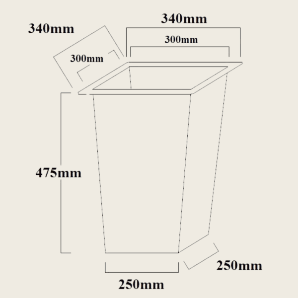 wkłąd kwadratowy stożkowy 35l wymiary