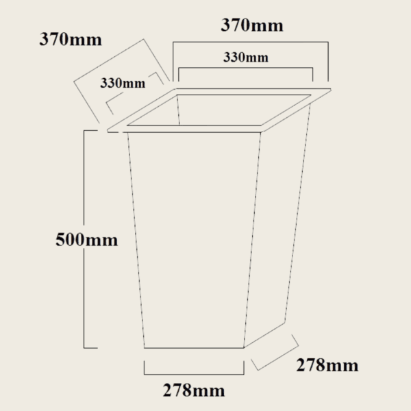 Wkład kwadratowy stożkowy 45l wymiary