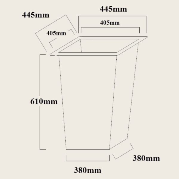 Wkład kwadratowy stożkowy 90l wymiary